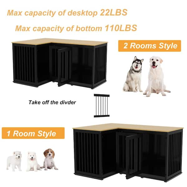 Large Dog Crate Furniture,74.8″ Lx29.5 Wx37.1 H Wooden Double Dog Crates  Indoor Furniture Style with Divider and 2 Drawers,Xl Heavy Duty Dog Kennel  Furniture for 2 Large Dogs,White – Built to Order