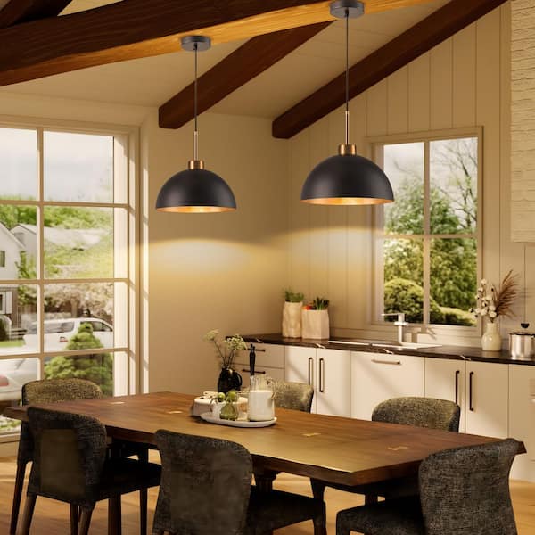 TinHon Modern Black and Gold Dome Pendant Light, 1-Light Farmhouse