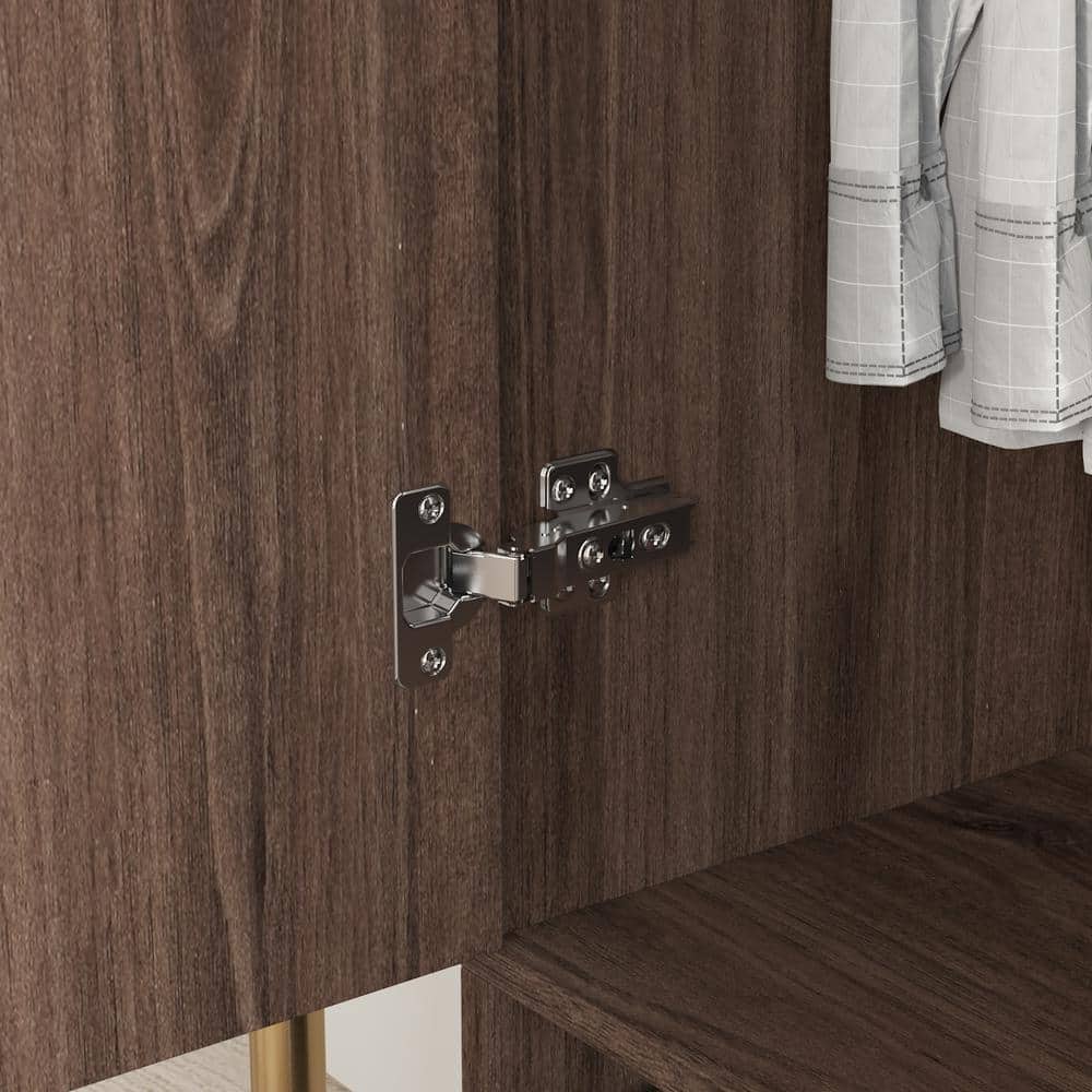 Brown Armoire with 2-Drawers, Hanging Rod and Gold Metal Handles (71.1 in. H x 19.1 in. W x 31.5 in. D) - thumbnail 3