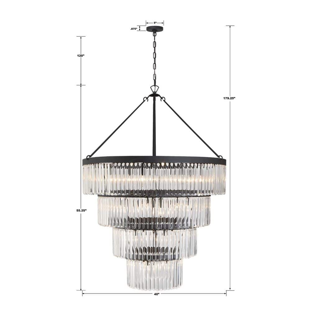 Emory Black Forged 22-Light Chandelier with Clear Glass Crystals
