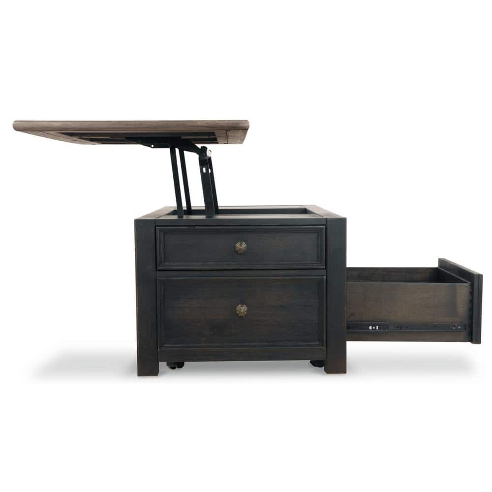 Contemporary Black/Brown Wood Lift-Top Coffee Table with Storage
