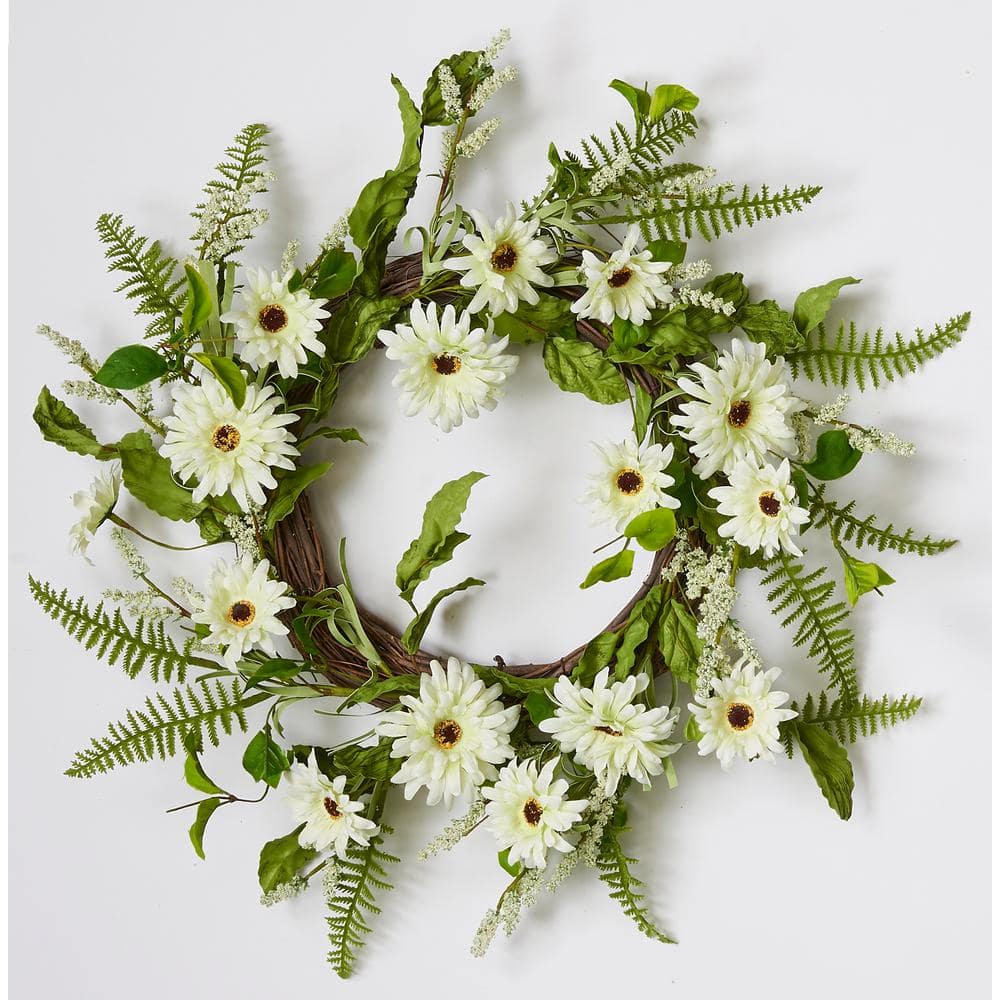 22 in. Artificial White Daisy Wreath On Natural Twig Base