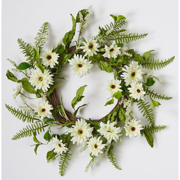 Unbranded 22 in. Artificial White Daisy Wreath On Natural Twig Base