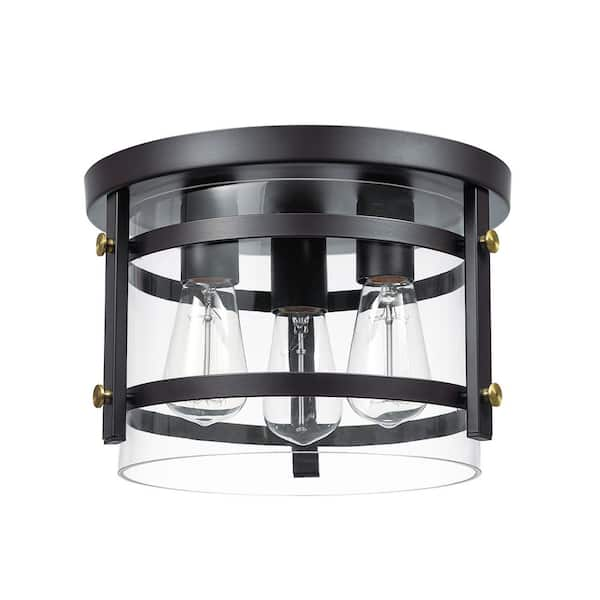 Globe Electric Wexford 9.8 in. 3-Light Dark Bronze Flush Mount