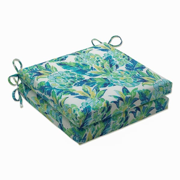 Pillow Perfect Floral 20 x 20 Outdoor Dining Chair Cushion in Blue/Green/White (Set of 2)