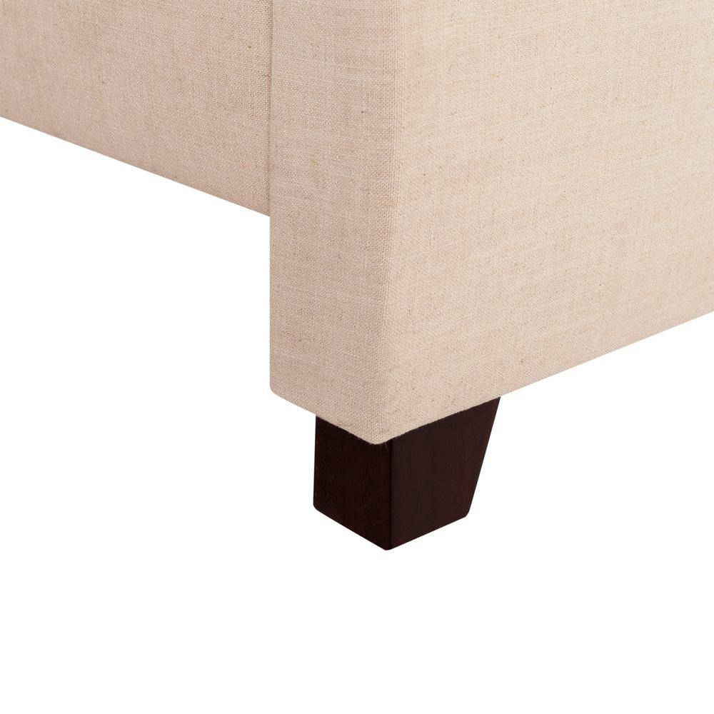 Elegant Beige Velvet Queen Platform Bed with Tufted Headboard & Nailhead Trim
