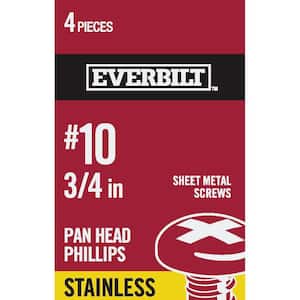 #10 x 3/4 in. Stainless Steel Phillips Pan Head Sheet Metal Screw (4-Pack)