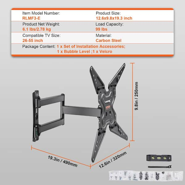 VEVOR Full Motion TV Mount Fits for 37-90 in. TVs Swivel Tilt