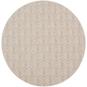 Aloha Ivory Grey 8 ft. Round Tropical Palm Leaf Contemporary Indoor/Outdoor Patio Area Rug