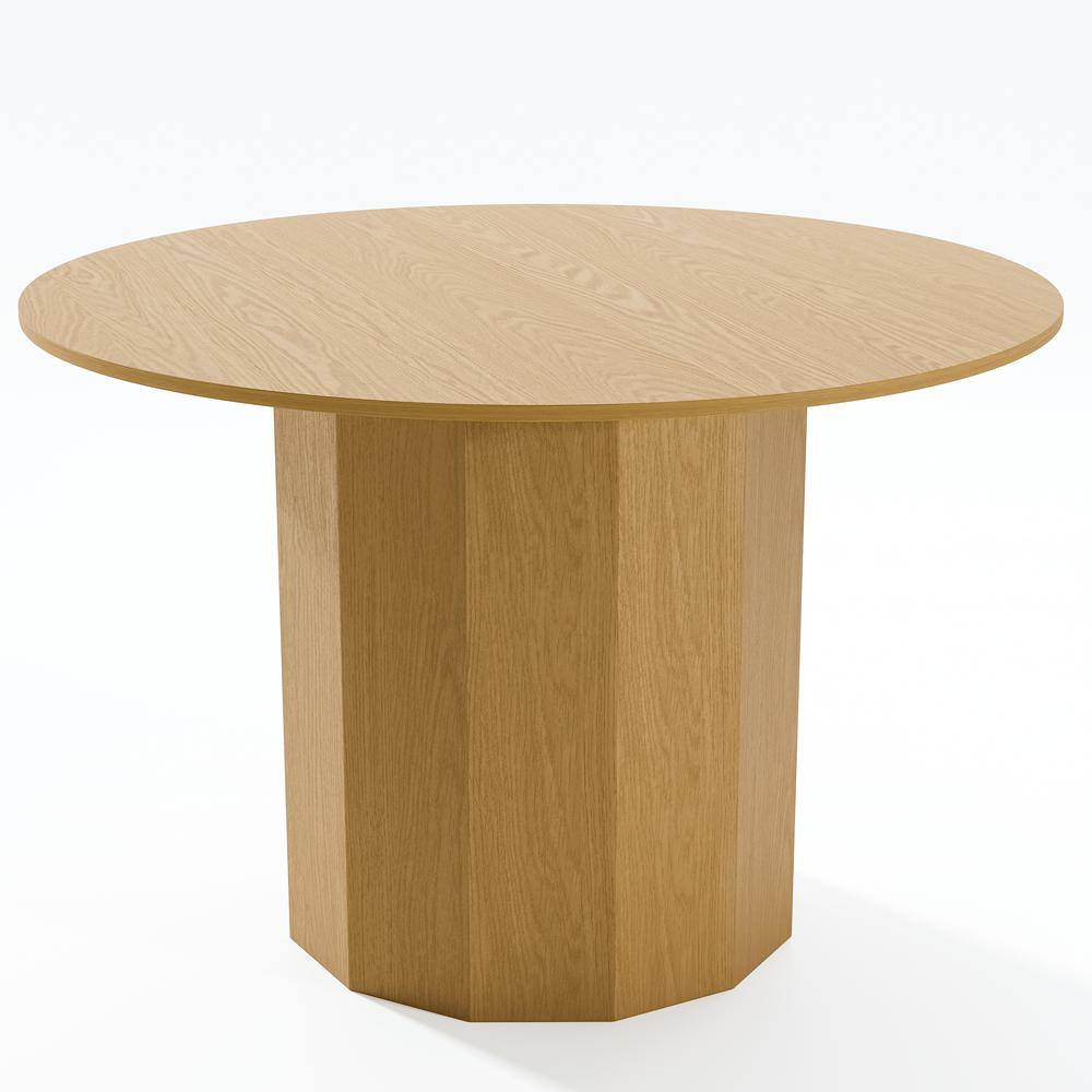 Round Oak Wood 46 in. Column Base Dining Table Seats 4