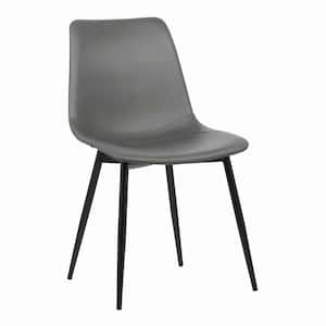 Gray and Black Leatherette Dining Chair with Bucket Seat and Metal Legs