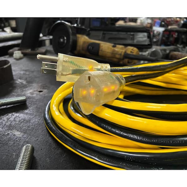 Husky 24100HY VividFlex 100 ft. 12/3 Heavy Duty Indoor/Outdoor Extension Cord with Lighted End, Yellow