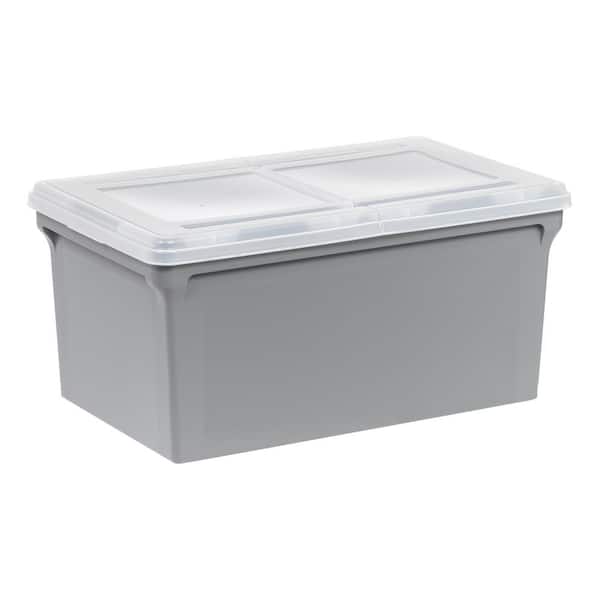 IRIS 44 qts. Wing-Lid Latter Size File Organizer Box in Gray with Clear Lid  500228 - The Home Depot