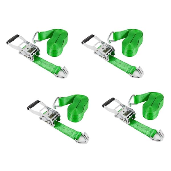 Chrome Heavy-Duty Ratchet Tie Down Strap 30 ft. x 2 in. 3,333 lbs with Double J Hook (4-Pack)
