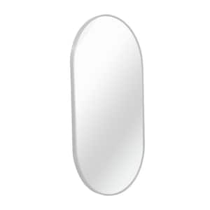 20 in. W x 33 in. H Oval Pill Shaped Aluminum Frame Silver Bathroom Wall Mirror
