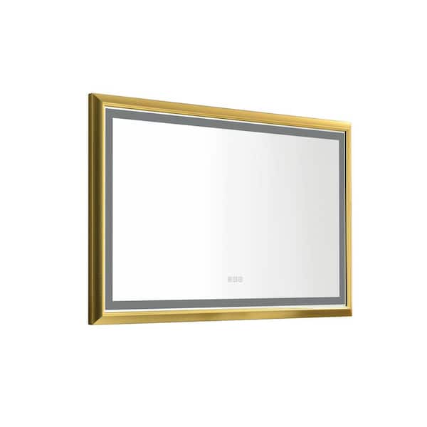 ANGELES HOME 48 in. W x 30 in. H Large Rectangular Aluminium Framed LED Wall Bathroom Vanity Mirror in Gold