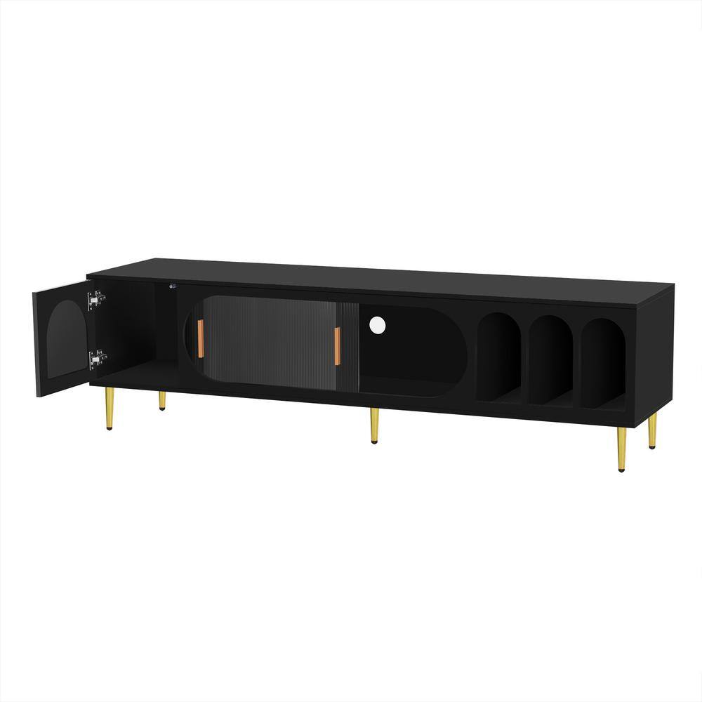 71 in. W x 17.7 in. D x 20 in. H Black Linen TV Stand with 3