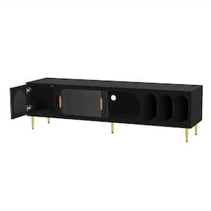 71 in. W x 17.7 in. D x 20 in. H Black Linen Cabinet TV Stand with 3 Shelves and 2 Cabinets for Living Room