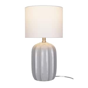 19.5 in. Gray Classic, Transitional Table Lamp for Living Room with White Drum Fabric Shade