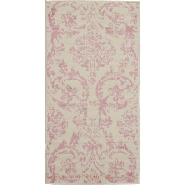 Jubilant Ivory/Pink doormat 2 ft. x 4 ft. Persian Vintage Kitchen Area Rug