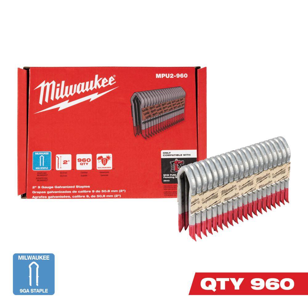 Milwaukee 9-Gauge Galvanized Staples For Utility Fencing Stapler – 960 Per Box, 1.75" Leg Length