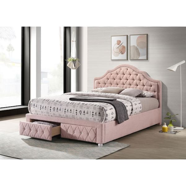 Coaster Ashleigh Pink Wood Frame Full Platform Bed with Upholstered and Storage