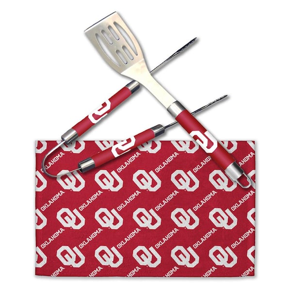 NCAA Oklahoma Stainless Steel BBQ Grilling Utensil Set Outdoor Kitchen Accessories