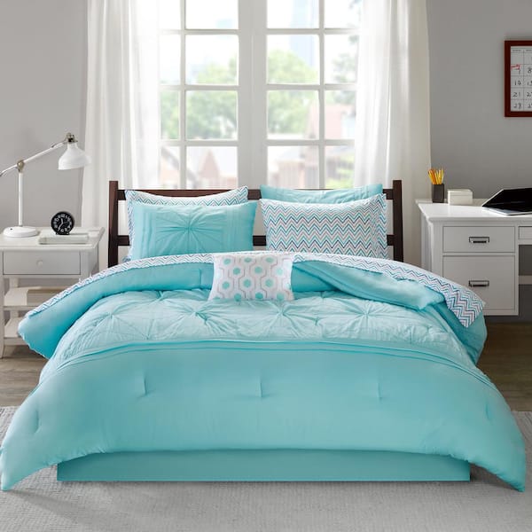 Turquoise Blue Aqua Girls Full Queen Comforter Set 4 Piece Bed In A Bag New~ 