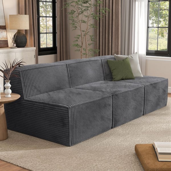 Cadena 94.5 in. Armless Chenille Corduroy All Foam Modular Sofa in Dark Gray