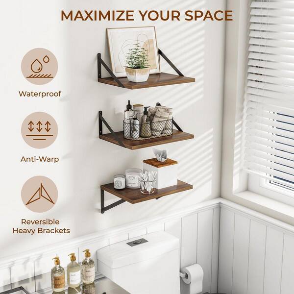 15.8 in. W x 11.8 in. D Walnut Floating Shelves for Wall (Set of 3