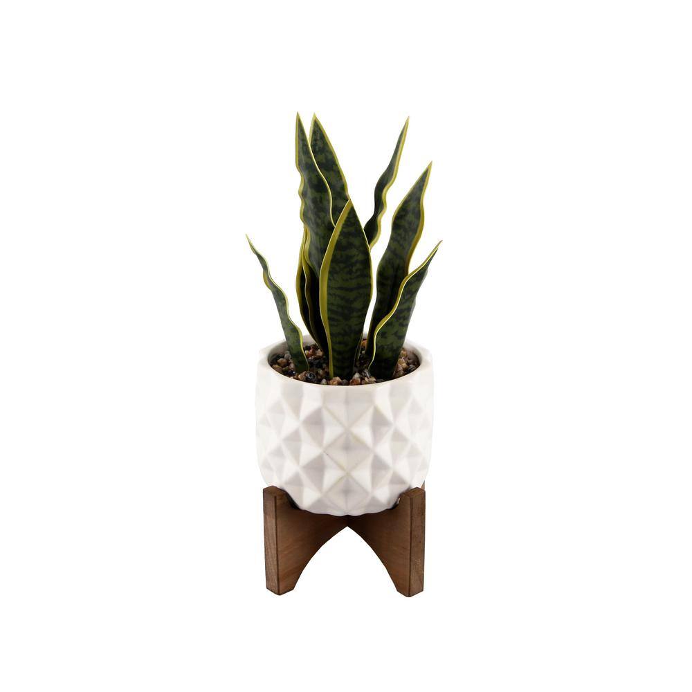 Flora Bunda 12.5 in. Artificial Faux Snake Plant in White Dimple ...