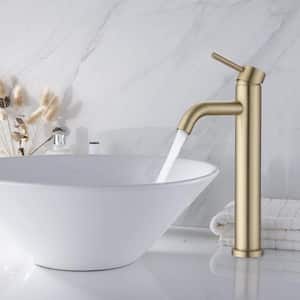 Karwors Single Handle Single Hole Bathroom Faucet with Pop-Up Sink Drain Stopper in Brushed Gold