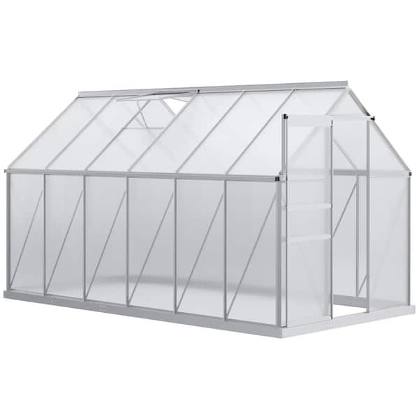 Outsunny 6 ft. in. W x 12 ft. in. D Aluminum Silver Walk-in Garden Greenhouse