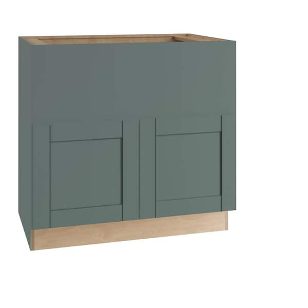 Washington 36 in. W x 24 in. D x 34.5 in. H Assembled Plywood Farm Sink Base Kitchen Cabinet in Green with Sft Cls Doors