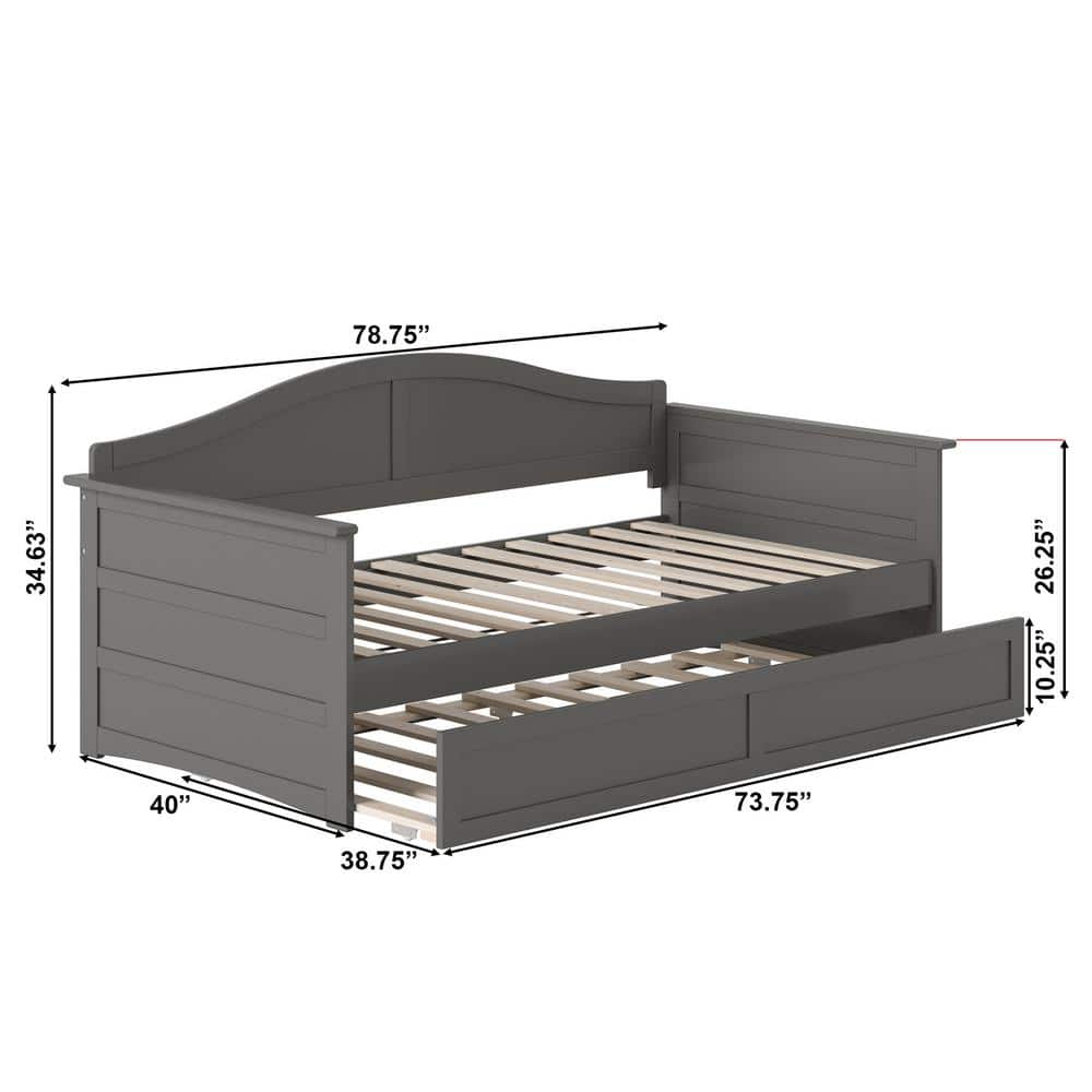 Acadia Twin Gray Wood Daybed with Trundle and Slats