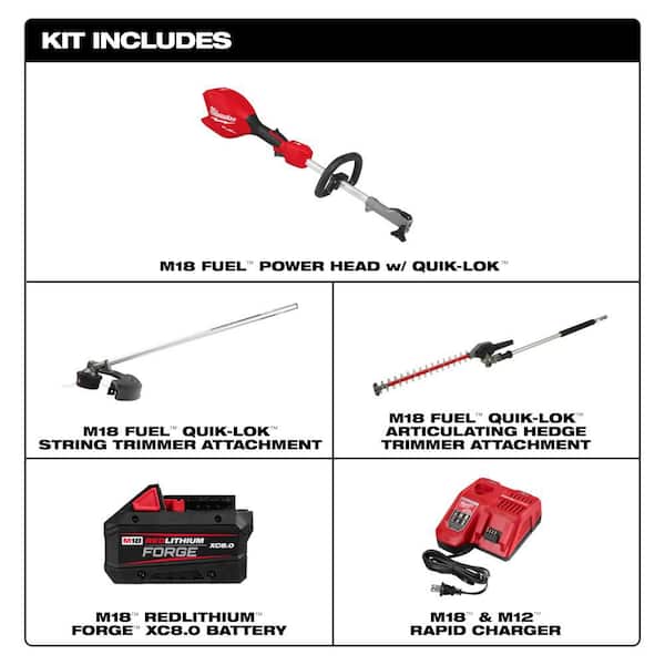 M18 FUEL 18V 16 in. Brushless Cordless QUIK-LOK String Trimmer 8.0 Ah FORGE Kit w/ Articulating Hedge Trimmer Attachment