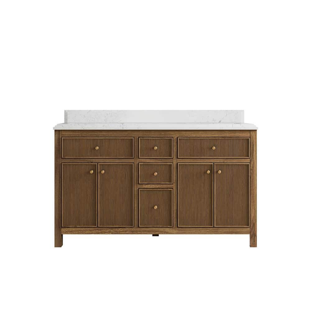 "Sonoma Teak 60 in. W x 22 in. D x 36 in. H Double Sink Bath Vanity in Dark Teak with 1.5"" Empira Quartz Top" price history on PriceWatchPro