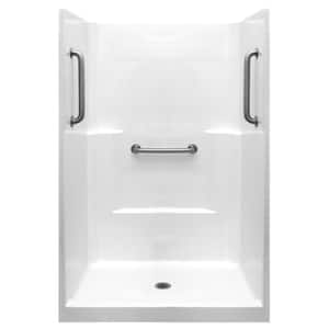 Liberty 42 in. x 42 in. x 80 in. AcrylX 1-Piece Shower Walls and Shower Pan in White with 3 Loose Grab Bars,Center Drain