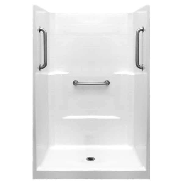 Ella Liberty 42 in. x 42 in. x 80 in. AcrylX 1-Piece Shower Walls and Shower Pan in White with 3 Loose Grab Bars,Center Drain