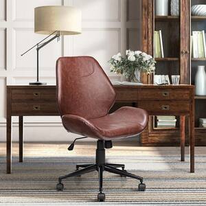 Brown PU Office Home Leisure Mid-Back Upholstered Rolling Chairs