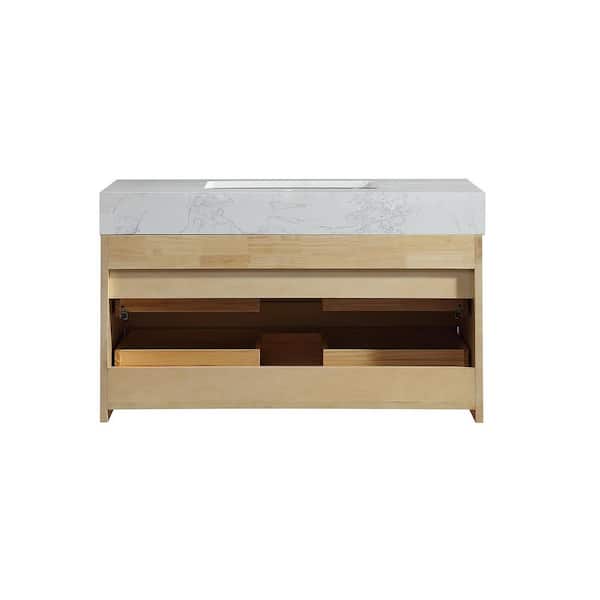 36 in. W x 20.8 in. D x 21.3 in. H Wall Mounted Floating Wood Bath Vanity Cabinet in Natural Oak with Ceramic Sink Top