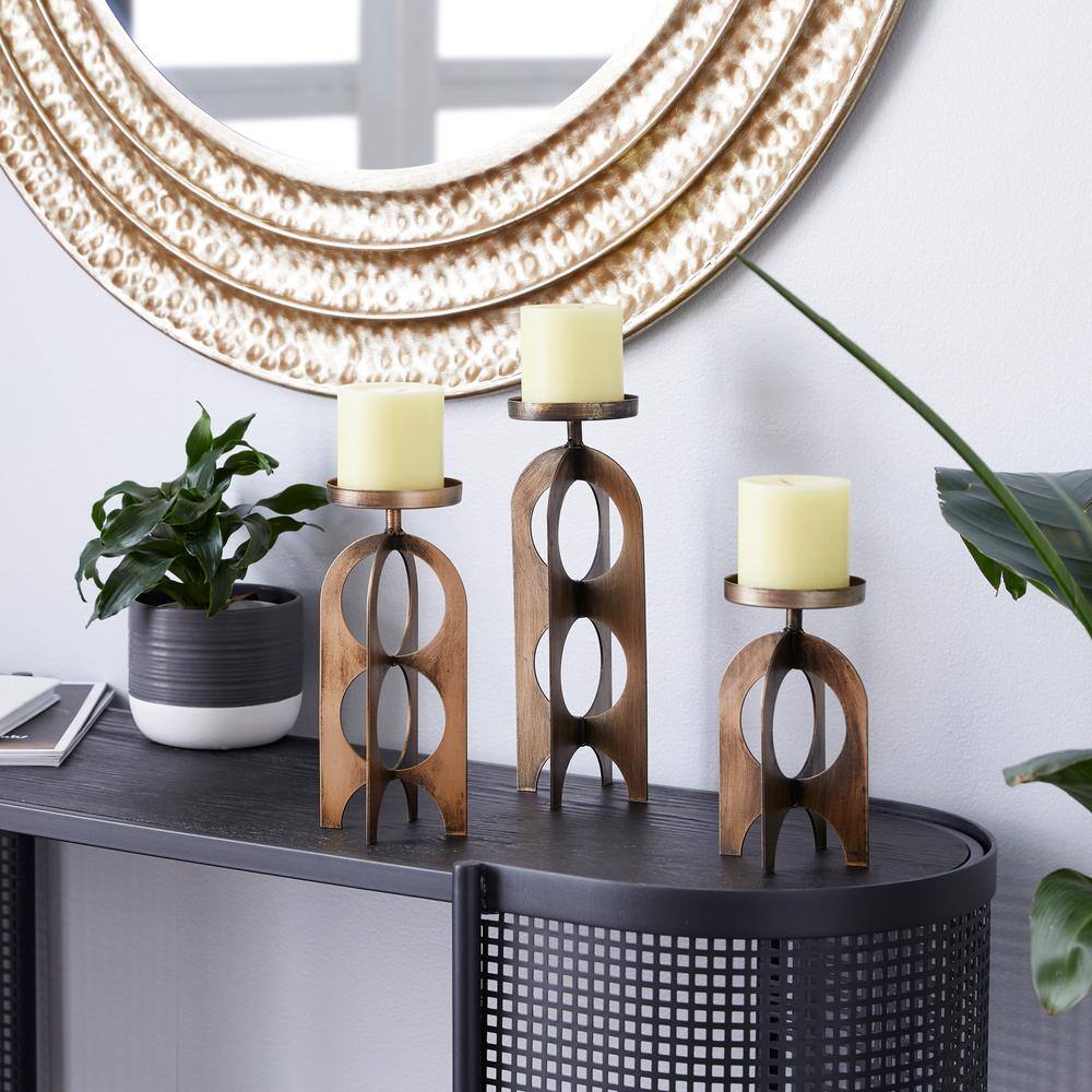 Elegant Trio Gold Metal Pillar Candle Lantern Set
