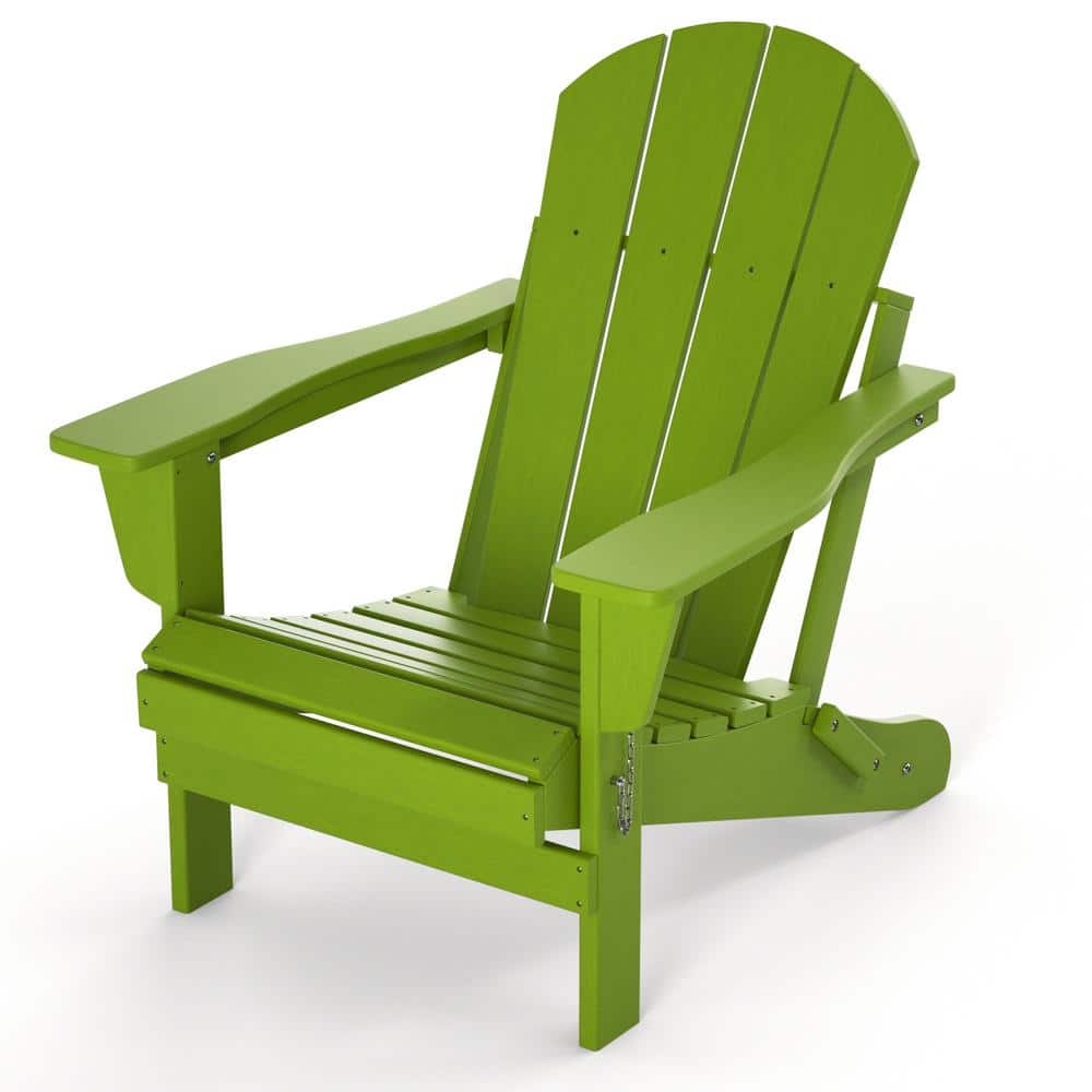 Lemon Green Folding Adirondack Chair, Outdoor All-Weather Proof HDPE Resin 