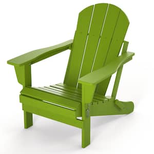 Lemon Green Folding Adirondack Chair, Outdoor All-Weather Proof HDPE Resin for BBQ Beach Deck Garden Lawn Backyard