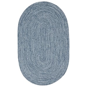 Braided Denim Blue-White 3 ft. x 5 ft. Reversible Transitional Polypropylene Indoor/Outdoor Area Rug