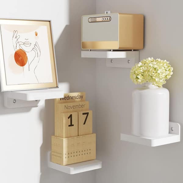 4 in. W x 4 in. D White Wood Small Decorative Wall Shelf for Decoration and Storage Set of 4