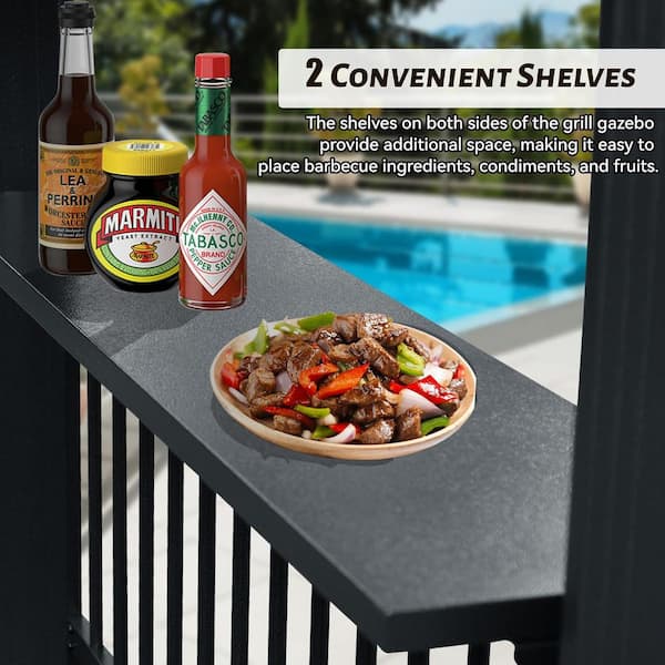 6.5 ft. x 12 ft. Gray Outdoor Hardtop Grill Gazebo with Sloping