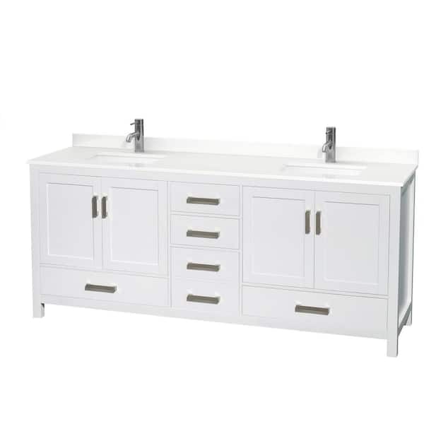 Sheffield 80 in. W. x 22 in. D x 35 in. H Double Bath Vanity in White with White Quartz Top