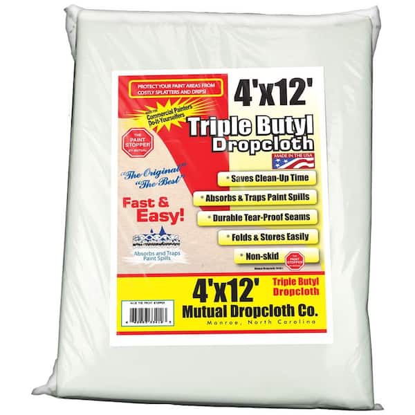 The original Paint Stopper By Mutual 4 ft. x 12 ft. White Triple Coated Butyl Drop Cloth