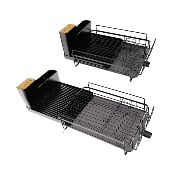 Expandable Dish Rack, Sturdy Kitchen Dish Drainer with Removable Utensil Holder, Adjustable Drainage, Non-Slip Design